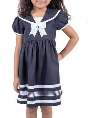 NWT Rare Editions Navy Sailor Dress with White Trim and Bow